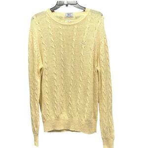 Men’s Vintage IZOD Lacoste Cable Knit Sweater, Linen-Cotton Blend Light Yellow L